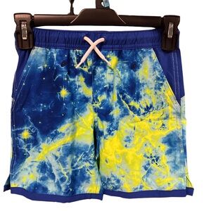 Lands End Boys youth Swim Trunks Turquoise Space Galaxy M